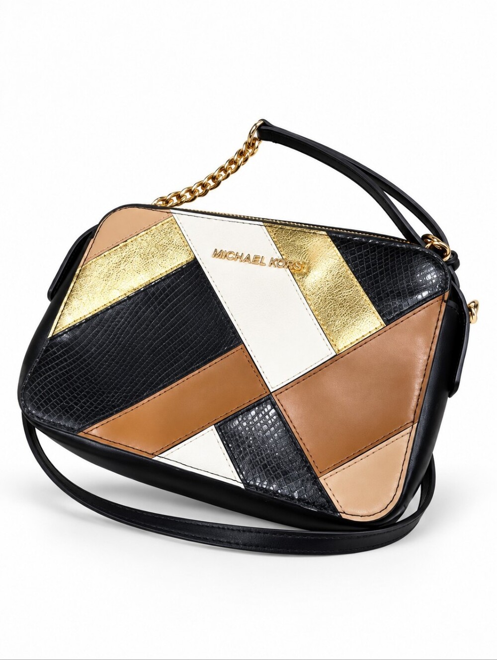 EUC Authentic Michael Kors women's patchwork gold accent crossbody bag purse